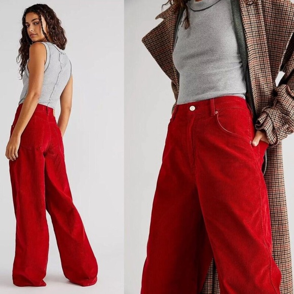 Free People Pants - End of Winter Clearance! We The Free Corduroy High Rise Wide Leg Pant Red 24
